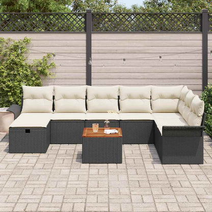 Set Divano da Giardino con cuscino 9 pcs Nero Poly Rattan - homemem39