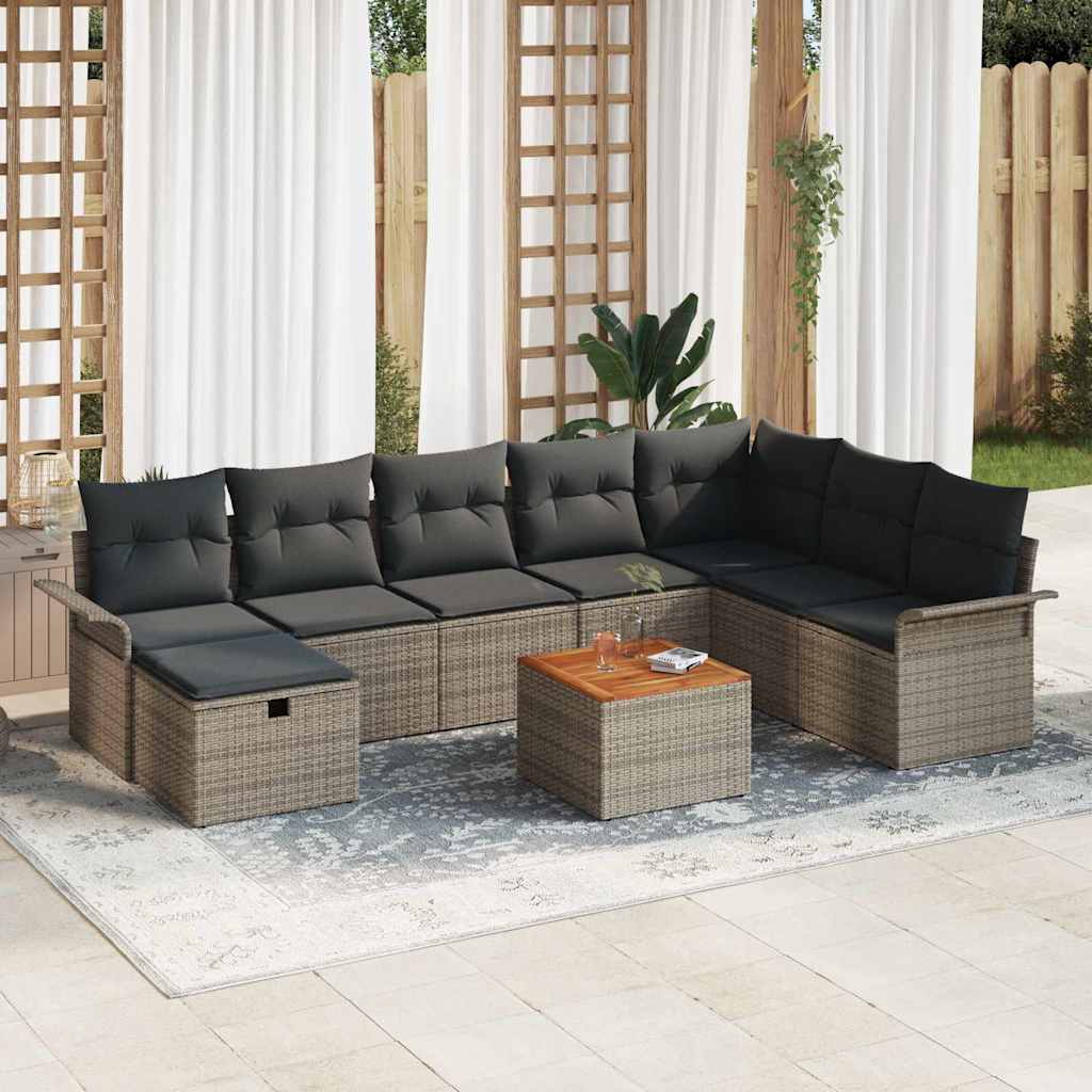 Set Divano da Giardino 9 pz Grigio Poly Rattan | homemem39