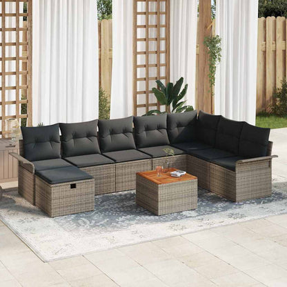 Set Divano da Giardino 9 pz Grigio Poly Rattan | homemem39
