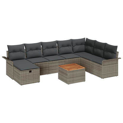 Set Divano da Giardino 9 pz Grigio Poly Rattan | homemem39