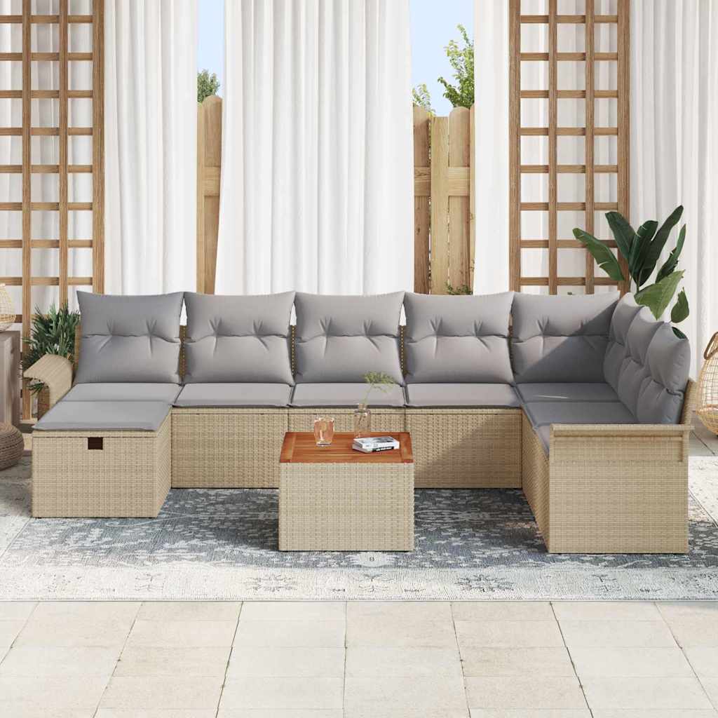 Set Divano da Giardino con cuscino 9 pcs Beige Poly Rattan | homemem39