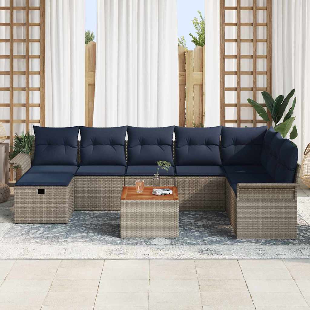 Set Divano da Giardino con cuscino 9 pcs Grigio Poly Rattan