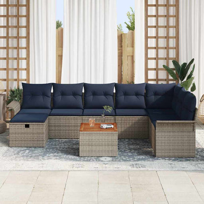 Set Divano da Giardino con cuscino 9 pcs Grigio Poly Rattan