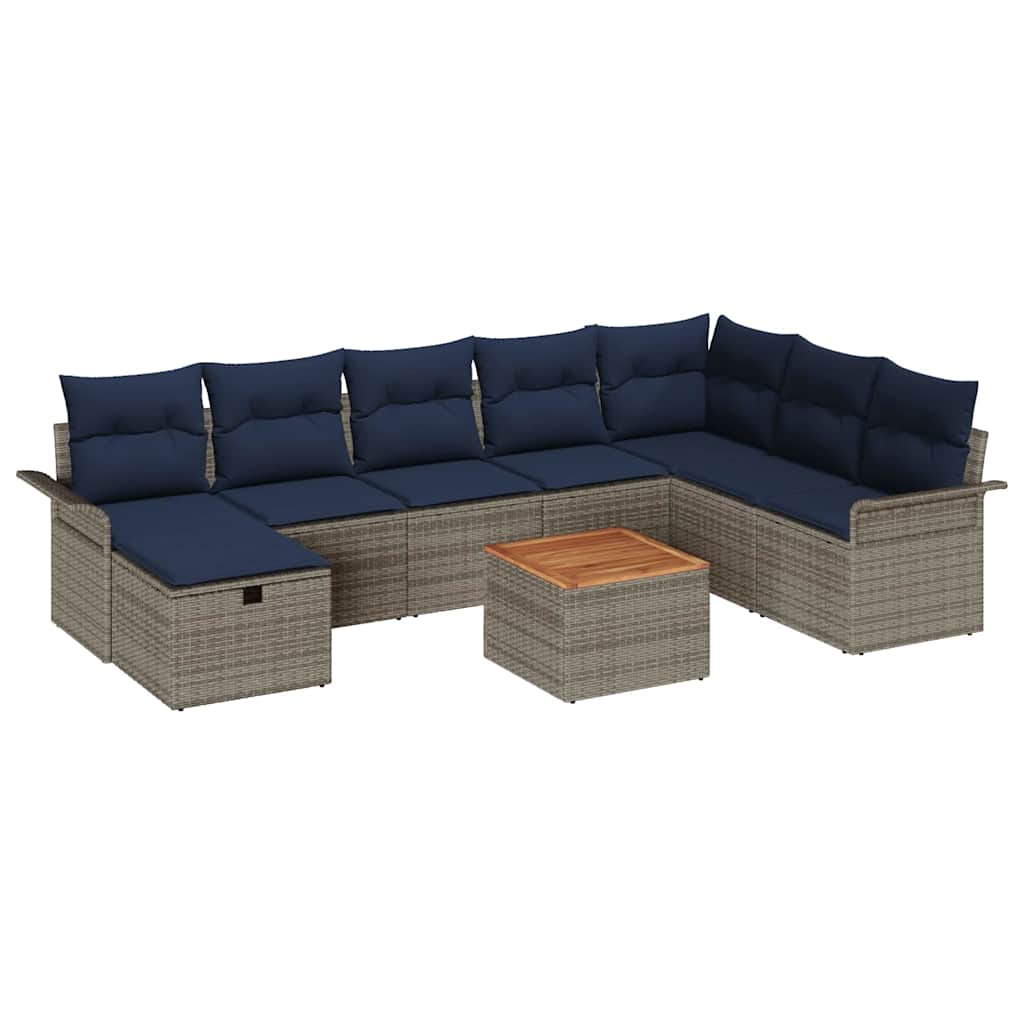 Set Divano da Giardino con cuscino 9 pcs Grigio Poly Rattan