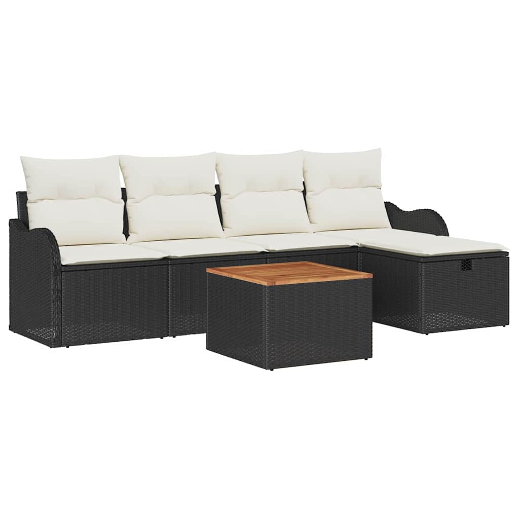 Set Divano da Giardino con cuscino 6 pcs Nero Poly Rattan - homemem39