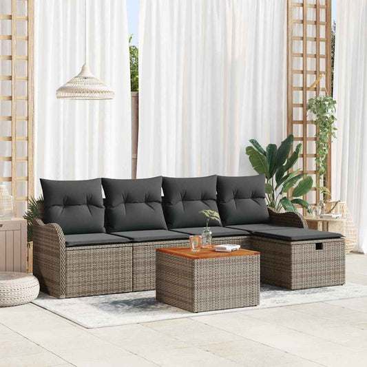Set Divano da Giardino con cuscino 6 pcs Grigio Poly Rattan