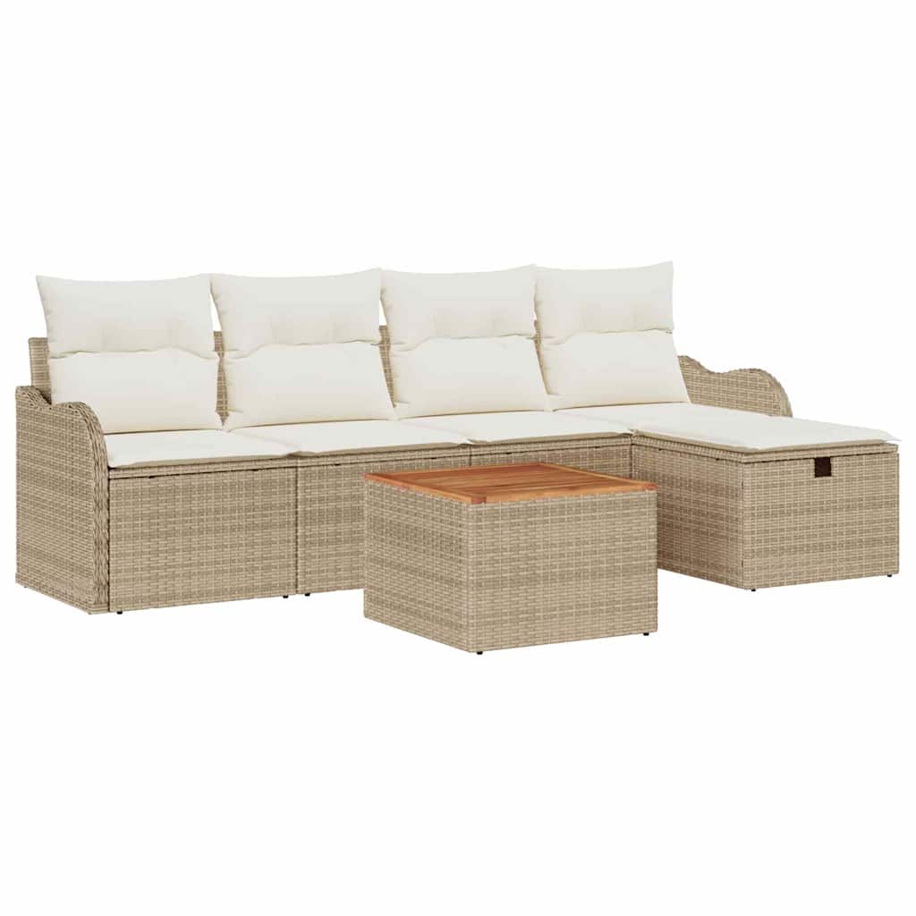 Set Divano da Giardino con cuscino 6 pcs Beige Poly Rattan - homemem39