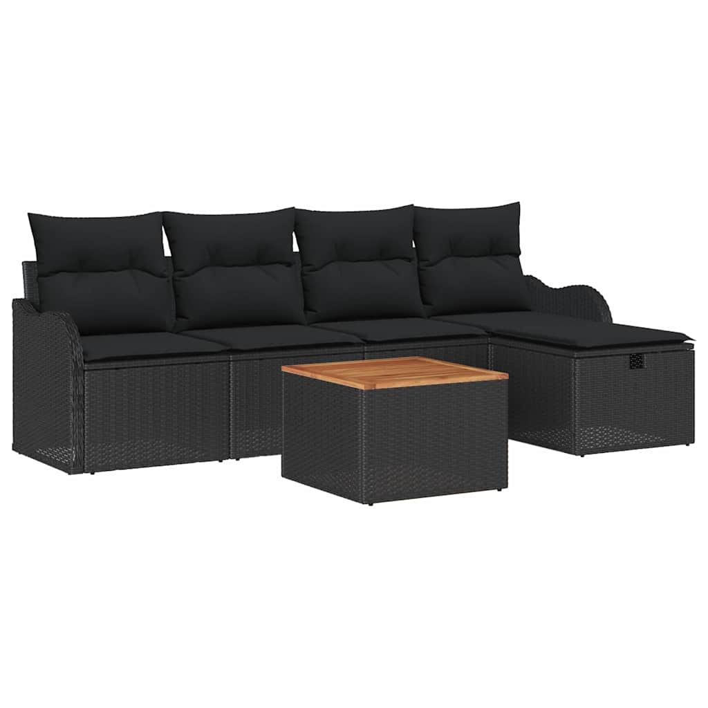 Set Divano da Giardino con cuscino 6 pcs Nero Poly Rattan | homemem39