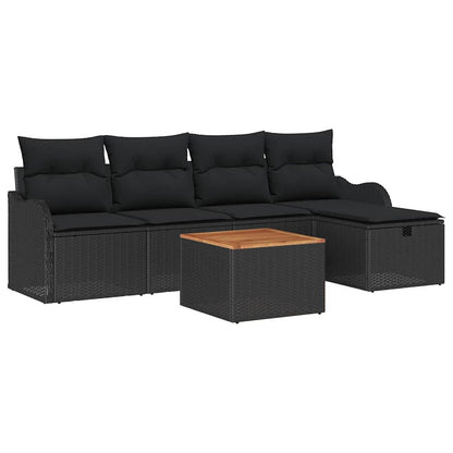 Set Divano da Giardino con cuscino 6 pcs Nero Poly Rattan | homemem39