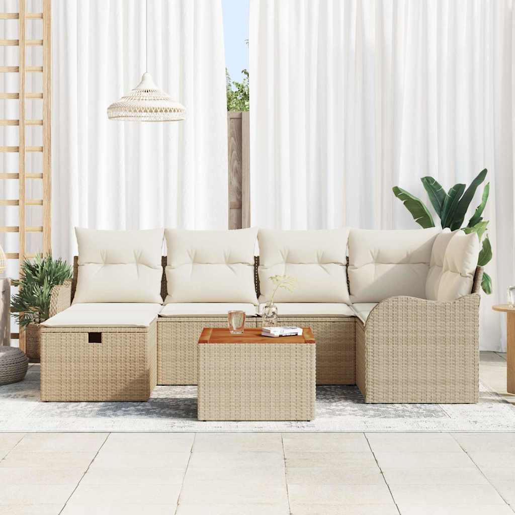 Set Divano da Giardino con cuscino 7 pcs Beige Poly Rattan - homemem39
