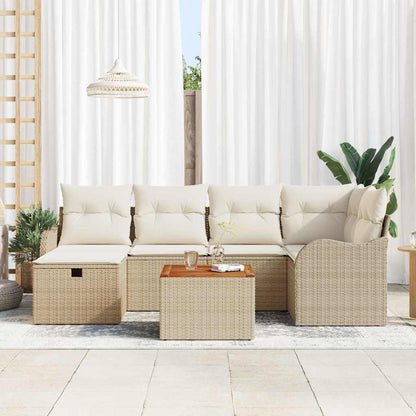 Set Divano da Giardino con cuscino 7 pcs Beige Poly Rattan