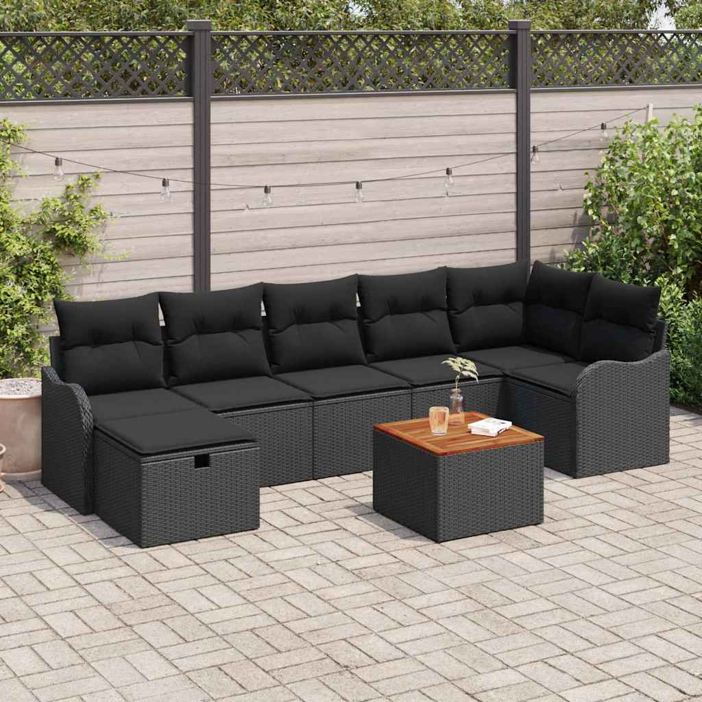 Set Divano da Giardino con cuscino 8 pcs Nero Poly Rattan | homemem39