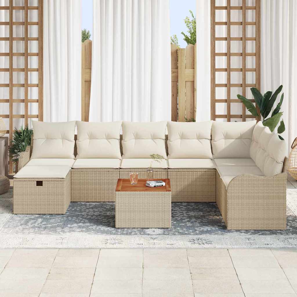 Set Divano da Giardino con cuscino 9 pcs Beige Poly Rattan - homemem39