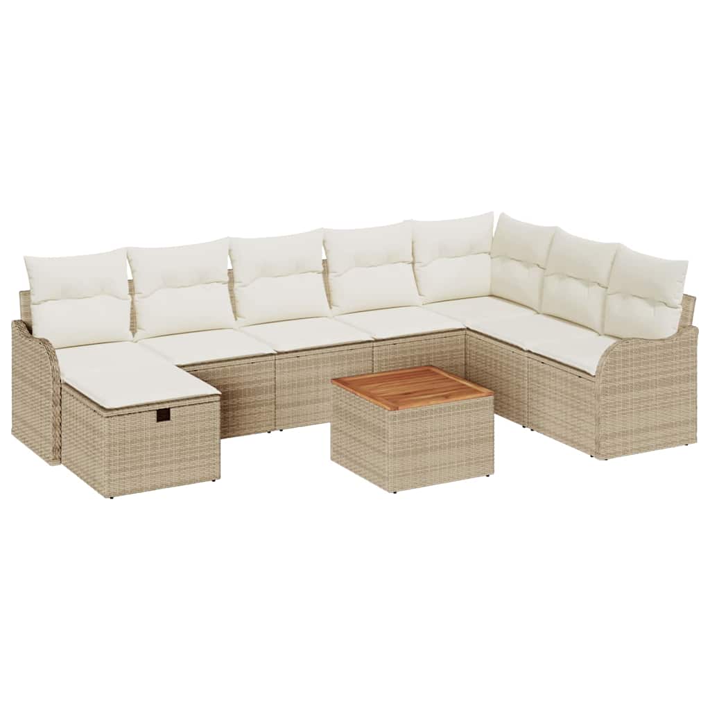 Set Divano da Giardino con cuscino 9 pcs Beige Poly Rattan - homemem39