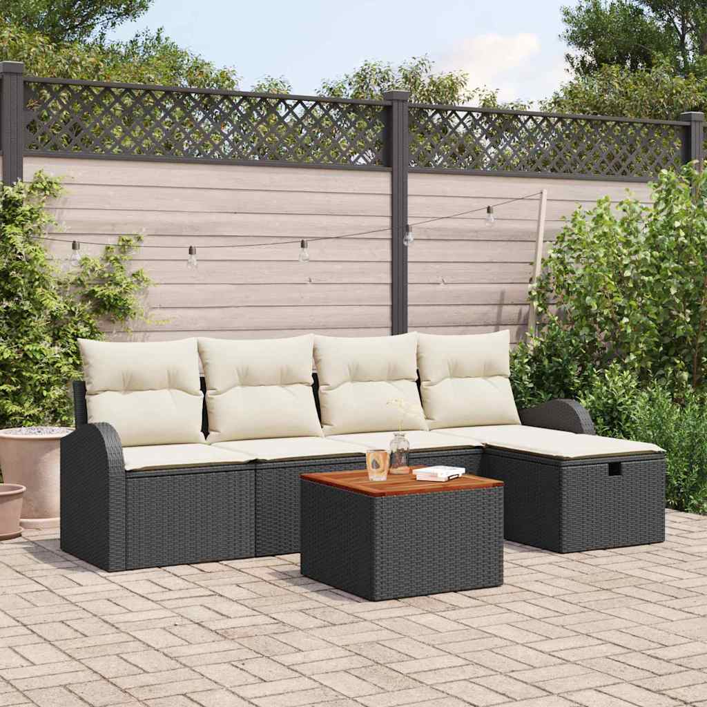 Set Divano da Giardino con cuscino 6 pcs Nero Poly Rattan