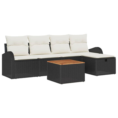 Set Divano da Giardino con cuscino 6 pcs Nero Poly Rattan - homemem39