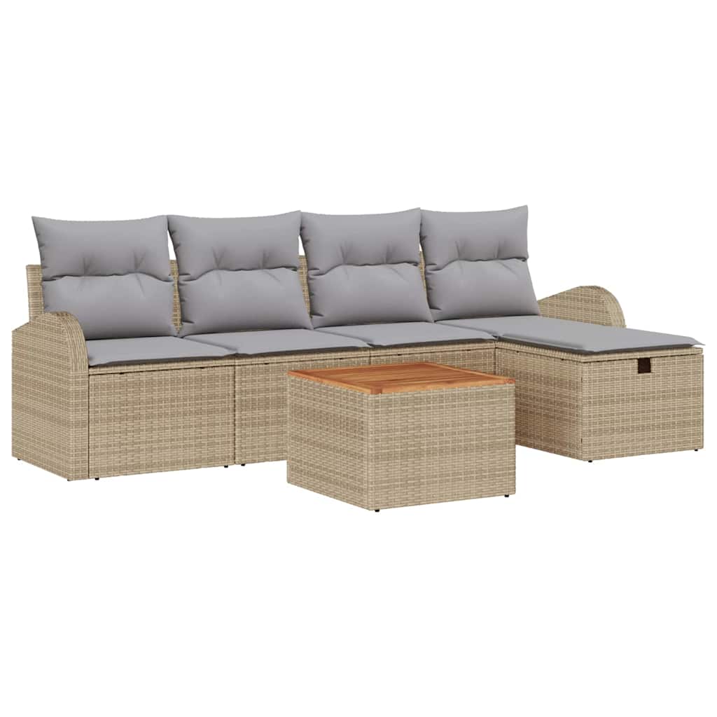 Set Divano da Giardino con cuscino 6 pcs Beige Poly Rattan - homemem39