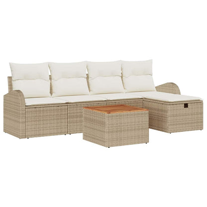 Set Divano da Giardino con cuscino 6 pcs Beige Poly Rattan