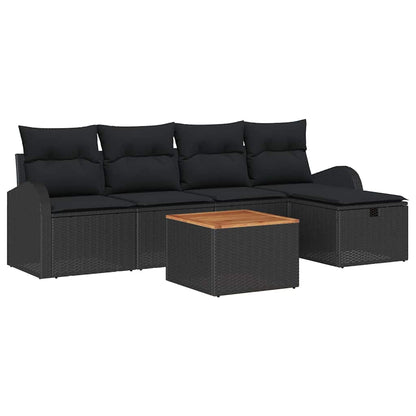 Set Divano da Giardino con cuscino 6 pcs Nero Poly Rattan | homemem39