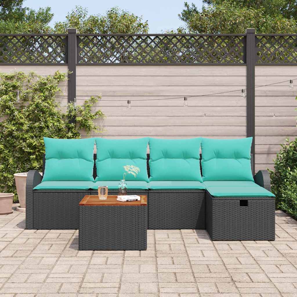 Set Divano da Giardino con cuscino 6 pcs Nero Poly Rattan | homemem39