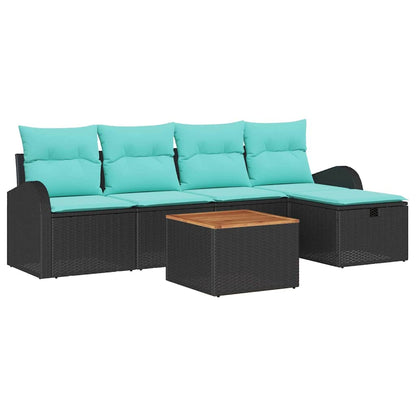 Set Divano da Giardino con cuscino 6 pcs Nero Poly Rattan | homemem39