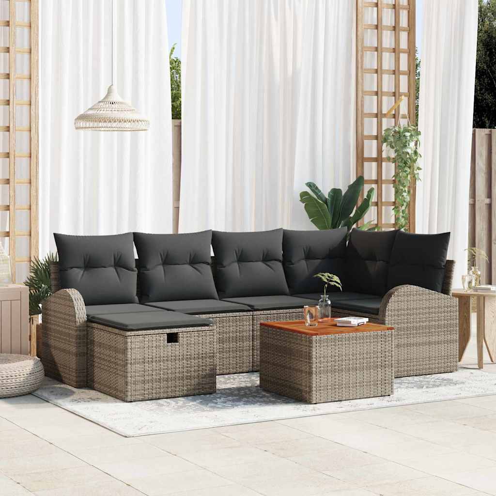 Set Divano da Giardino 7 pz Grigio Poly Rattan | homemem39