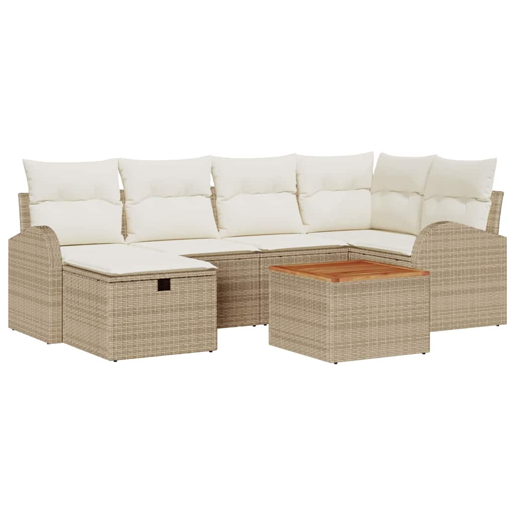 Set Divano da Giardino con cuscino 7 pcs Beige Poly Rattan - homemem39