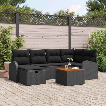 Set Divano da Giardino con cuscino 7 pcs Nero Poly Rattan | homemem39