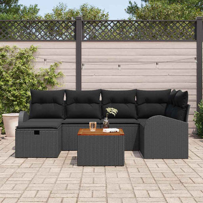 Set Divano da Giardino con cuscino 7 pcs Nero Poly Rattan | homemem39