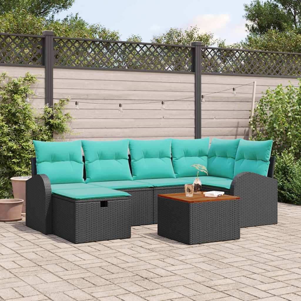Set Divano da Giardino con cuscino 7 pcs Nero Poly Rattan | homemem39