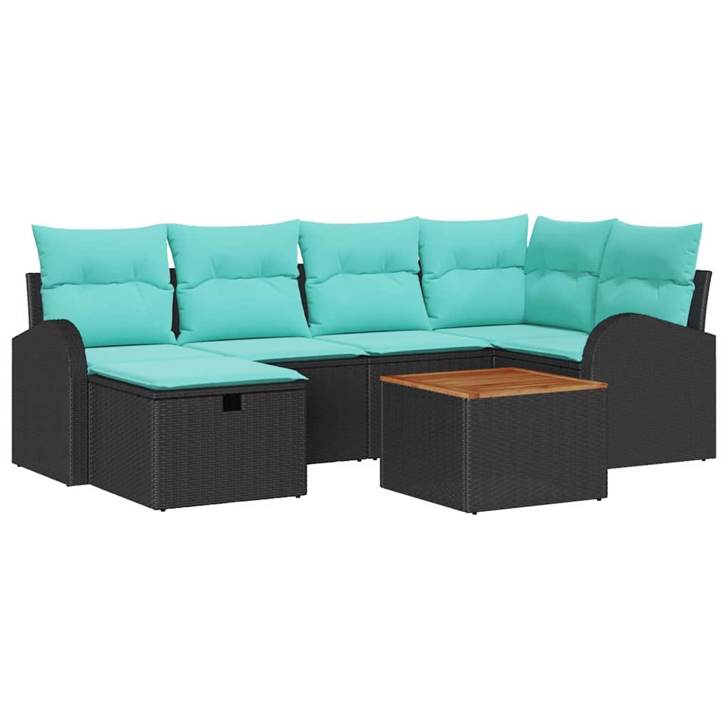 Set Divano da Giardino con cuscino 7 pcs Nero Poly Rattan | homemem39