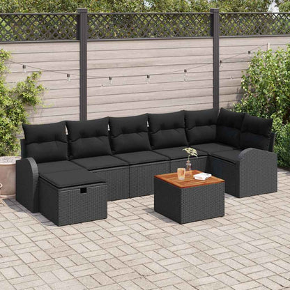 Set Divano da Giardino con cuscino 8 pcs Nero Poly Rattan | homemem39