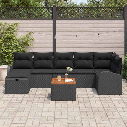 Set Divano da Giardino con cuscino 8 pcs Nero Poly Rattan | homemem39