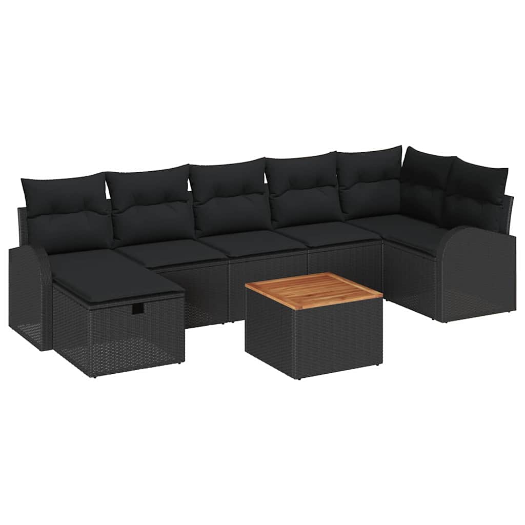 Set Divano da Giardino con cuscino 8 pcs Nero Poly Rattan | homemem39