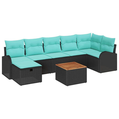 Set Divano da Giardino con cuscino 8 pcs Nero Poly Rattan | homemem39