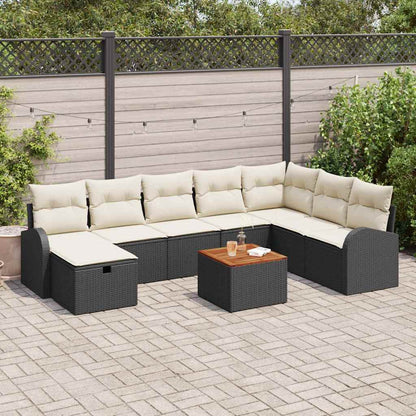 Set Divano da Giardino con cuscino 9 pcs Nero Poly Rattan - homemem39