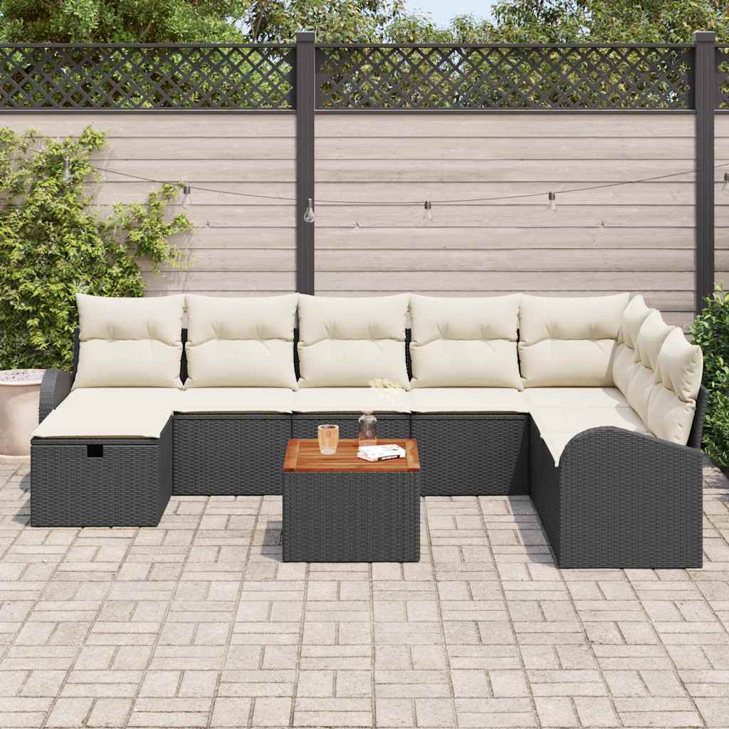 Set Divano da Giardino con cuscino 9 pcs Nero Poly Rattan - homemem39