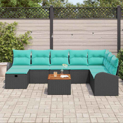 Set Divano da Giardino con cuscino 9 pcs Nero Poly Rattan | homemem39