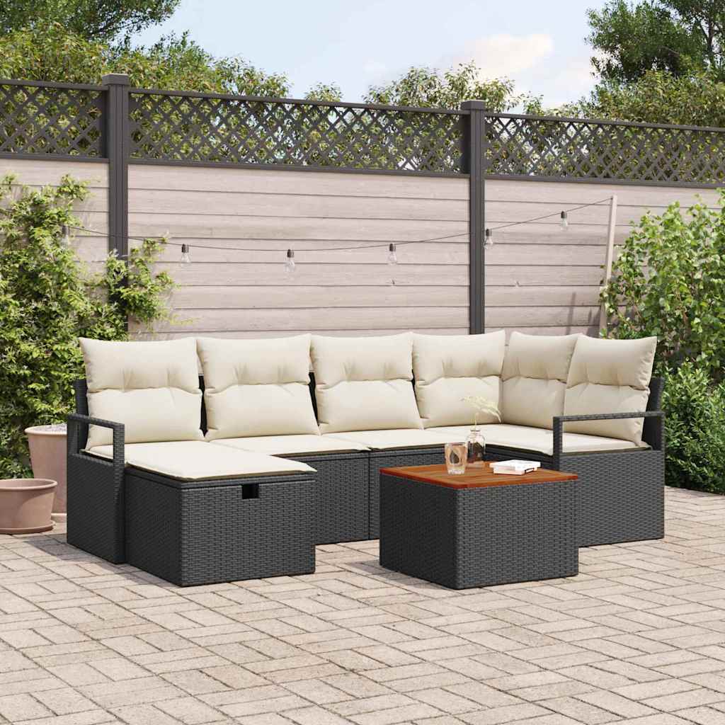 Set Divano da Giardino con cuscino 7 pcs Nero Poly Rattan - homemem39