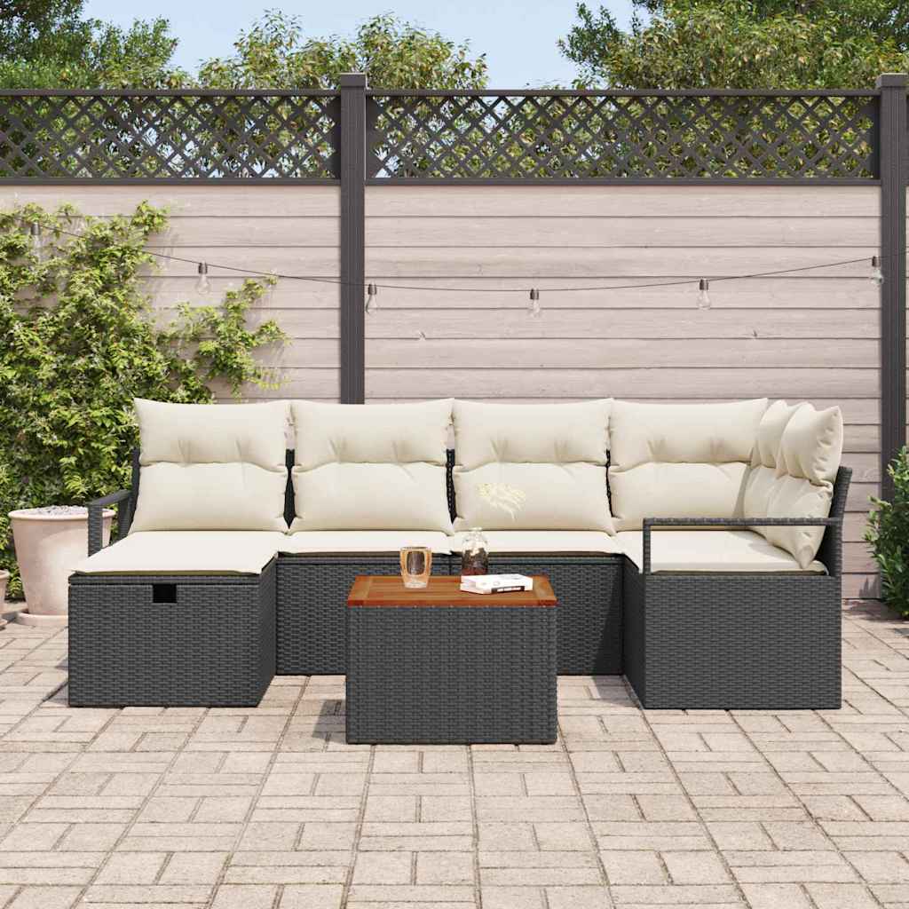 Set Divano da Giardino con cuscino 7 pcs Nero Poly Rattan - homemem39