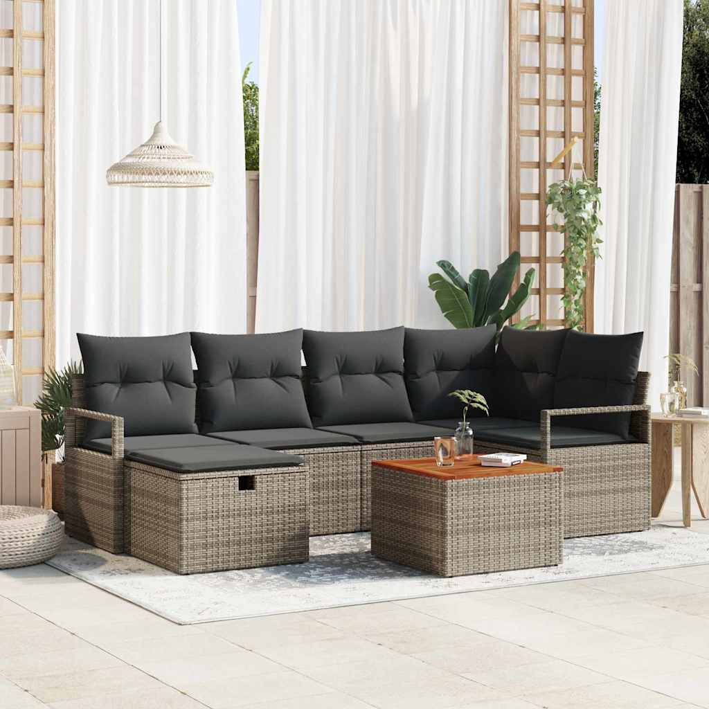 Set Divano da Giardino 7 pz Grigio Poly Rattan | homemem39