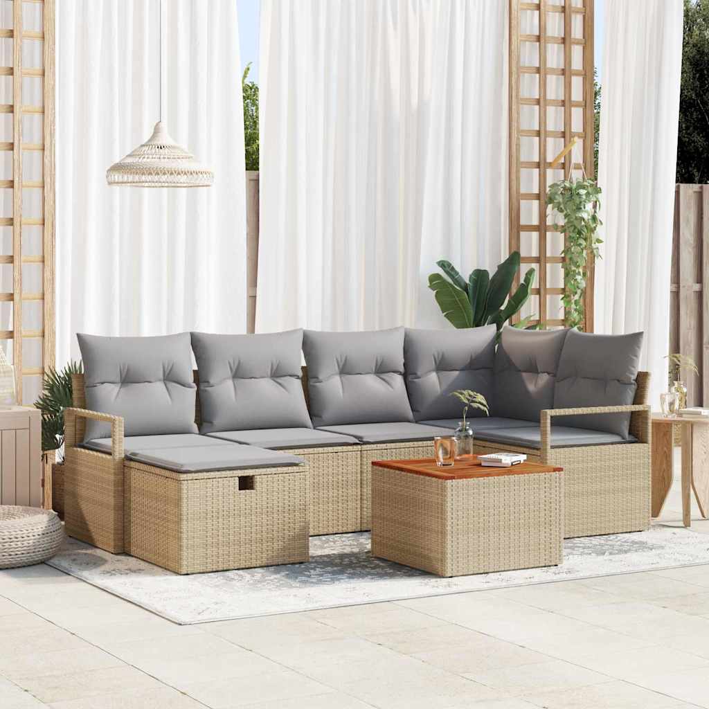 Set Divano da Giardino con cuscino 7 pcs Beige Poly Rattan - homemem39