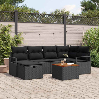 Set Divano da Giardino con cuscino 7 pcs Nero Poly Rattan | homemem39