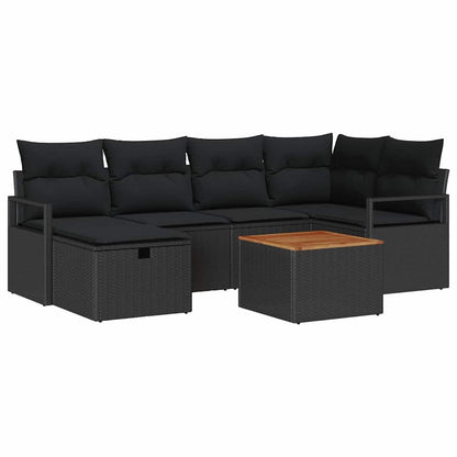 Set Divano da Giardino con cuscino 7 pcs Nero Poly Rattan | homemem39