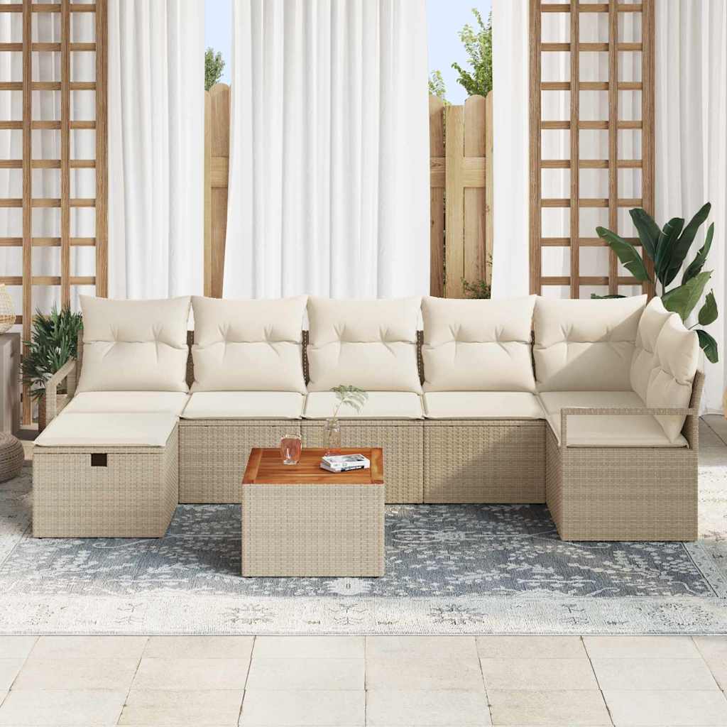 Set Divano da Giardino con cuscino 8 pcs Beige Poly Rattan - homemem39