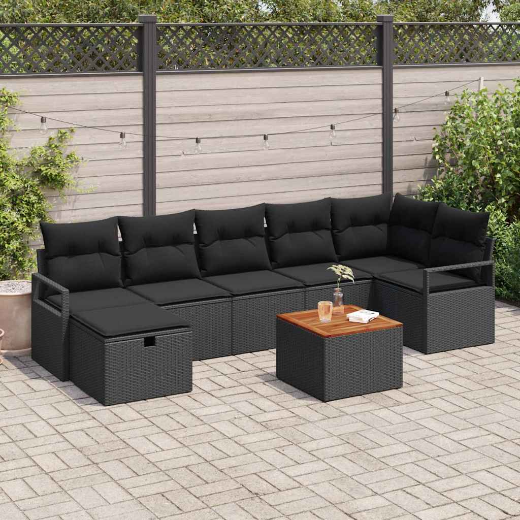 Set Divano da Giardino con cuscino 8 pcs Nero Poly Rattan | homemem39