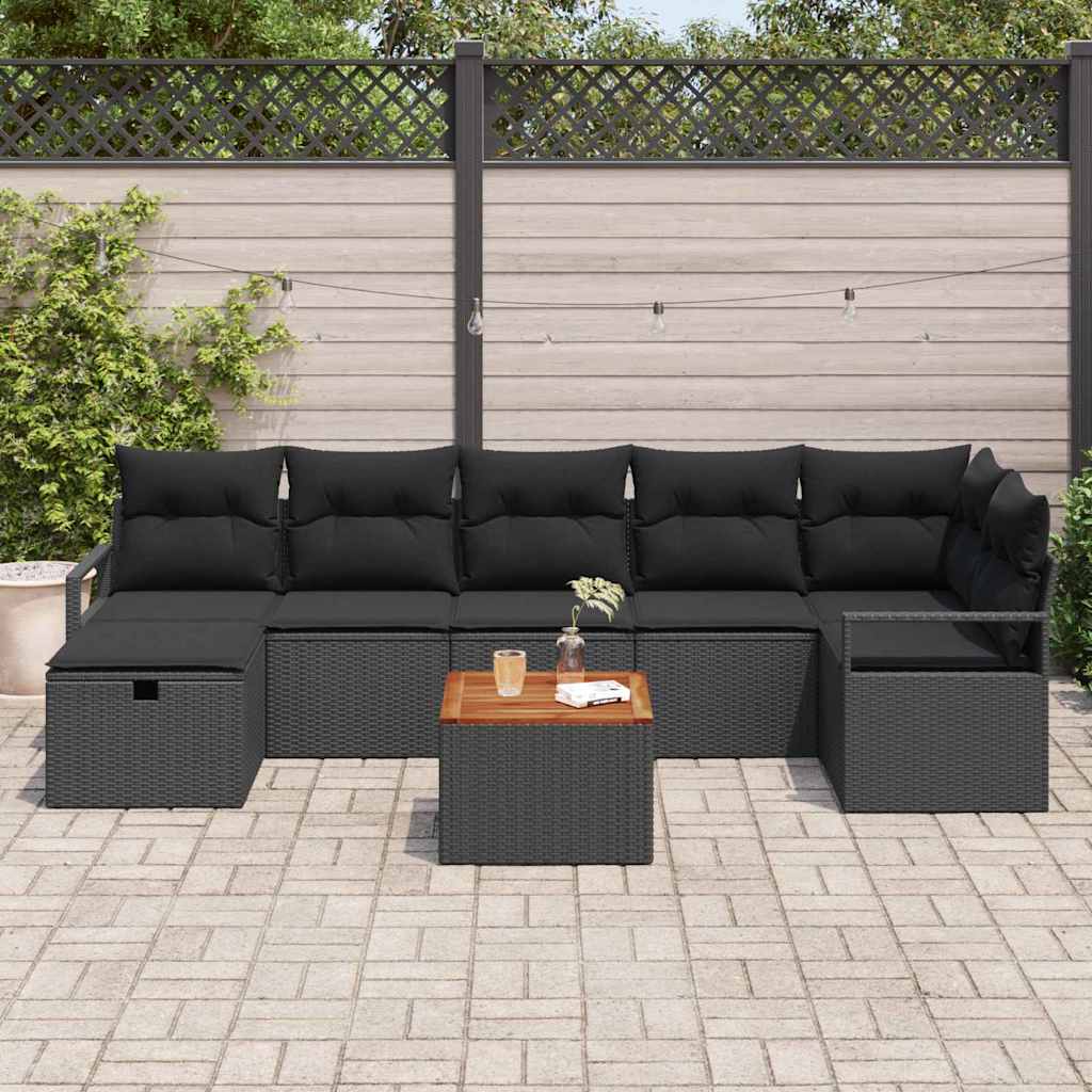 Set Divano da Giardino con cuscino 8 pcs Nero Poly Rattan | homemem39