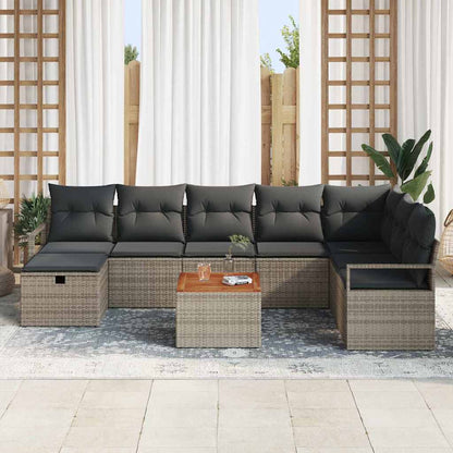 Set Divano da Giardino con cuscino 9 pcs Grigio Poly Rattan