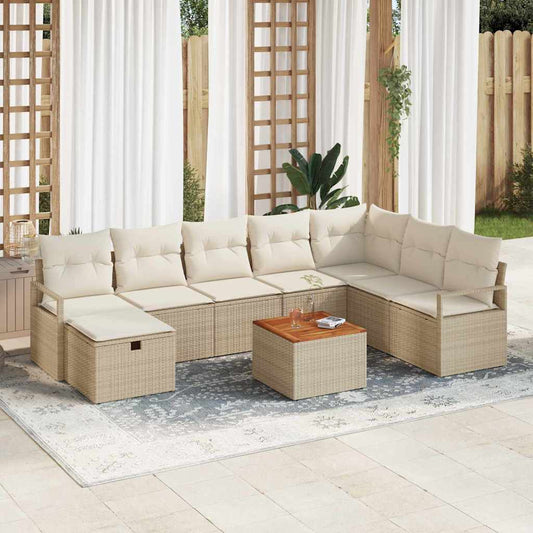 Set Divano da Giardino con cuscino 9 pcs Beige Poly Rattan - homemem39