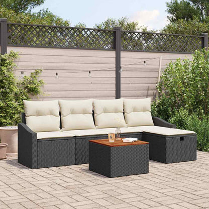 Set Divano da Giardino con cuscino 6 pcs Nero Poly Rattan